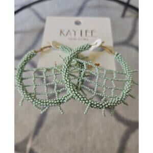 Kay Lee Sage Green Web Hoop Earrings New